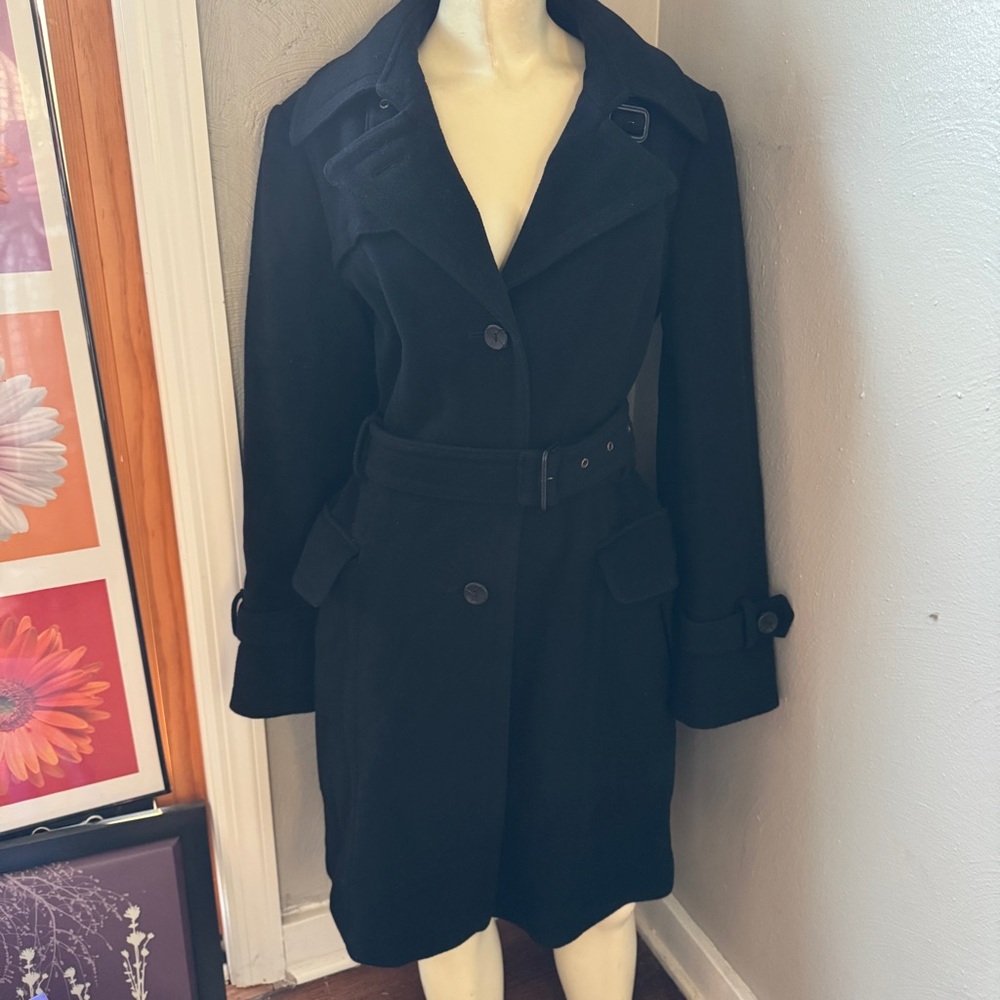 Betty Barclay cashmere blend black dress coat with belt size 6